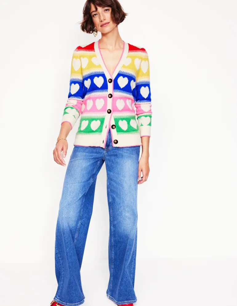 Fair Isle Boyfriend Cardigan-Multi, Hearts-Boden Clearance