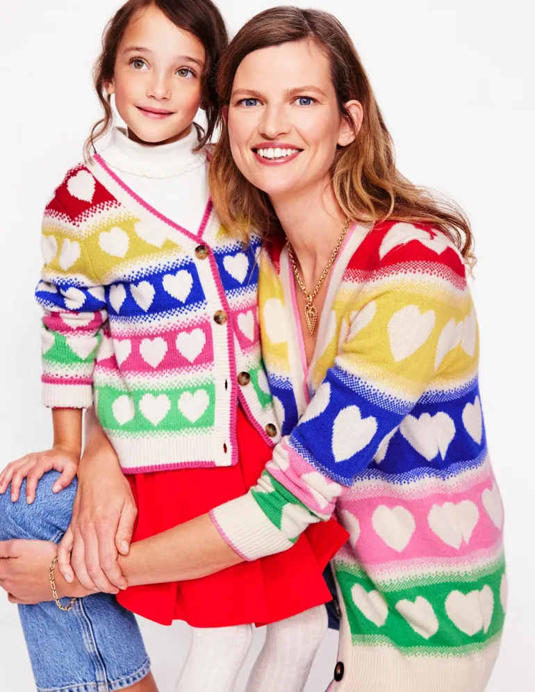Fair Isle Boyfriend Cardigan-Multi, Hearts-Boden Clearance