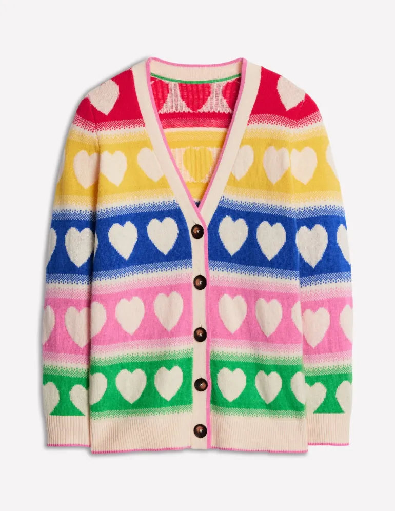 Fair Isle Boyfriend Cardigan-Multi, Hearts-Boden Clearance