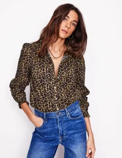 Felicity Cotton Blouse-Camel, Cheetah Pop-Boden Online