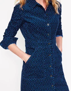 Flora Cord Shirt Dress-Blue, Diamond Trellis-Boden Cheap