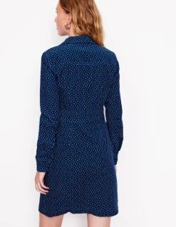 Flora Cord Shirt Dress-Blue, Diamond Trellis-Boden Cheap