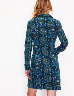 Flora Cord Shirt Dress-Kingfisher Blue, Bloom Trellis-Boden Clearance