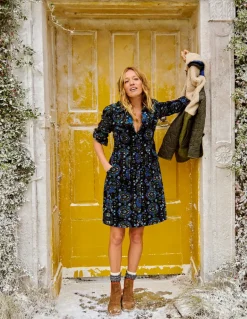 Flora Cord Shirt Dress-Kingfisher Blue, Bloom Trellis-Boden Clearance