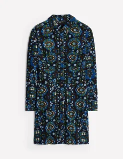 Flora Cord Shirt Dress-Kingfisher Blue, Bloom Trellis-Boden Clearance