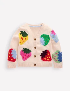 Flora Fun V-Neck Cardigan-Ecru Marl Strawberries-Boden Best