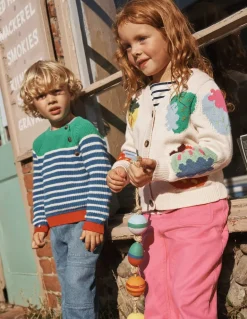 Flora Fun V-Neck Cardigan-Ecru Marl Strawberries-Boden Best