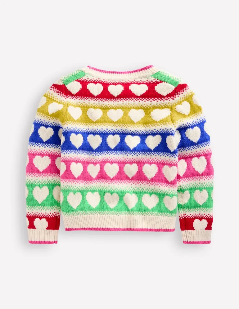 Flora Fun V-Neck Cardigan-Rainbow Hearts-Boden New