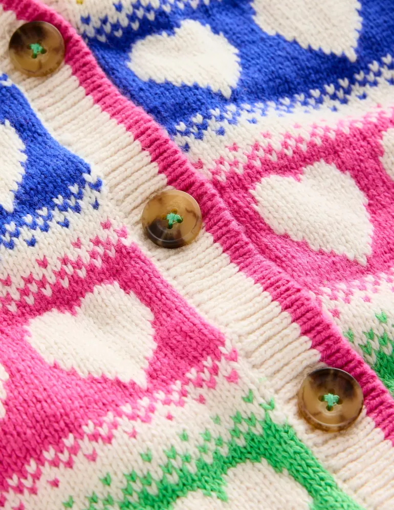Flora Fun V-Neck Cardigan-Rainbow Hearts-Boden New