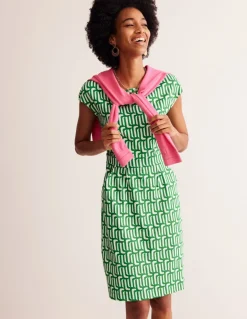 Florrie Jersey Dress-Rich Emerald, Falling Geo-Boden Cheap
