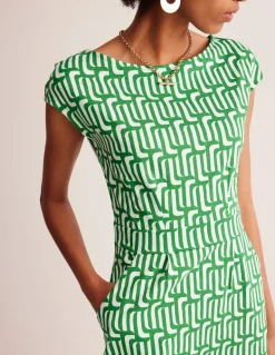 Florrie Jersey Dress-Rich Emerald, Falling Geo-Boden Cheap