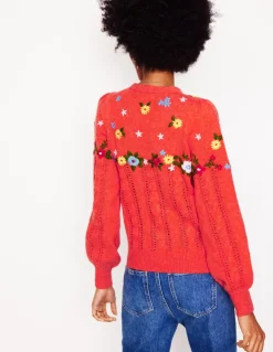 Fluffy Embroidered Cardigan-Firecracker Red-Boden Shop