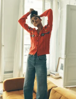 Fluffy Embroidered Cardigan-Firecracker Red-Boden Shop