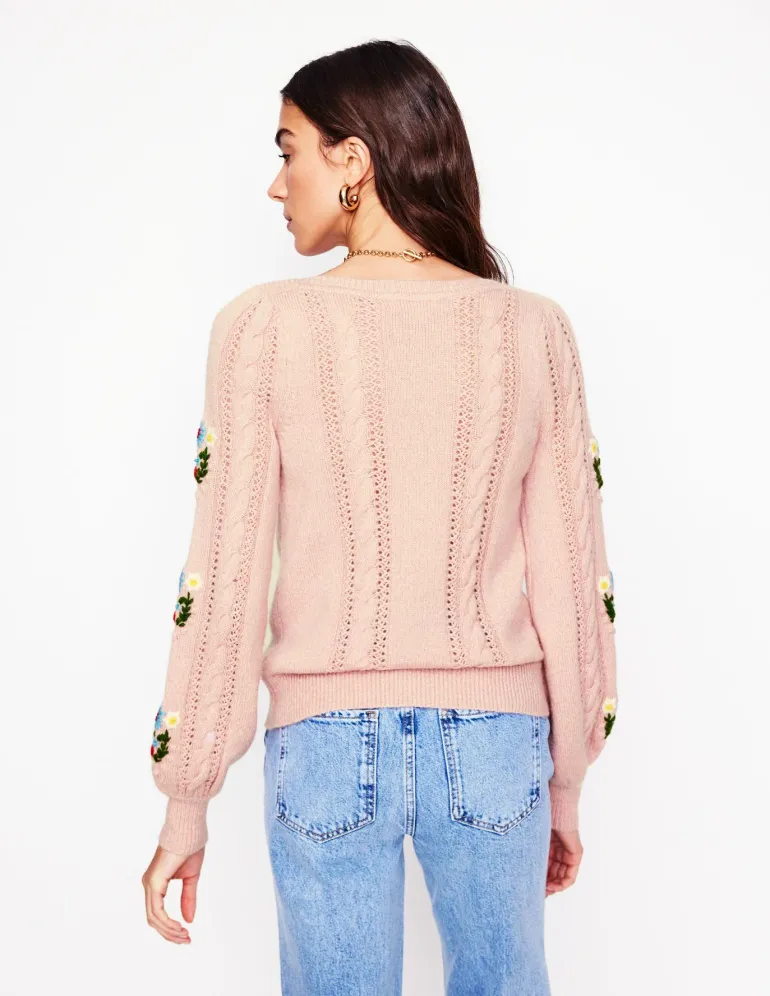 Fluffy Embroidered Sweater-Soft Lavender Pink-Boden Online