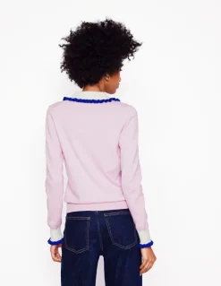 Frilled Cotton Blend Cardigan-Soft Lavender Pink-Boden Online