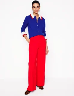 Frilled Cotton Blend Cardigan-Bright Blue-Boden Store