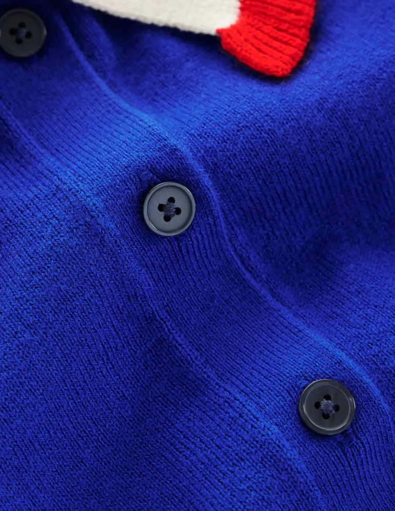 Frilled Cotton Blend Cardigan-Bright Blue-Boden Store