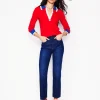 Frilled Cotton Blend Sweater-Poppy Red-Boden Clearance