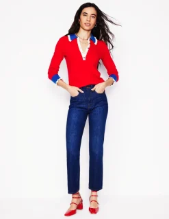 Frilled Cotton Blend Sweater-Poppy Red-Boden Clearance