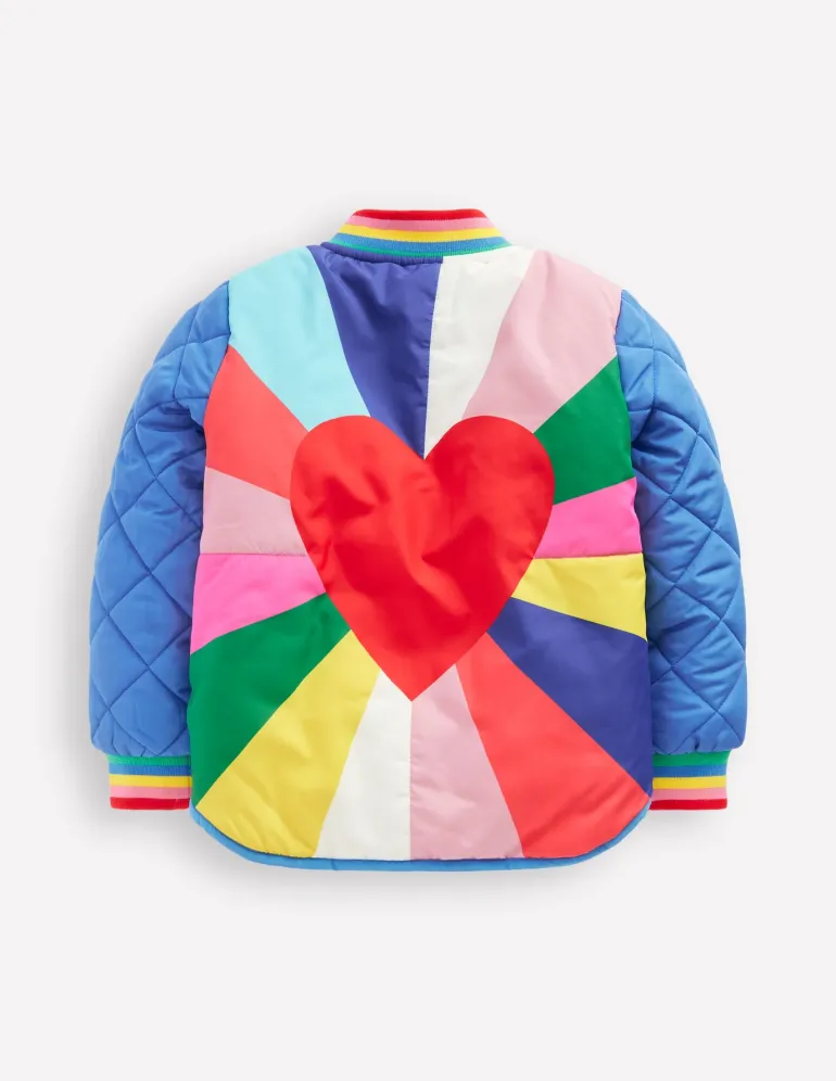 Fun Borg Lined Bomber-Peacock Plume Blue Heartburst-Boden Flash Sale