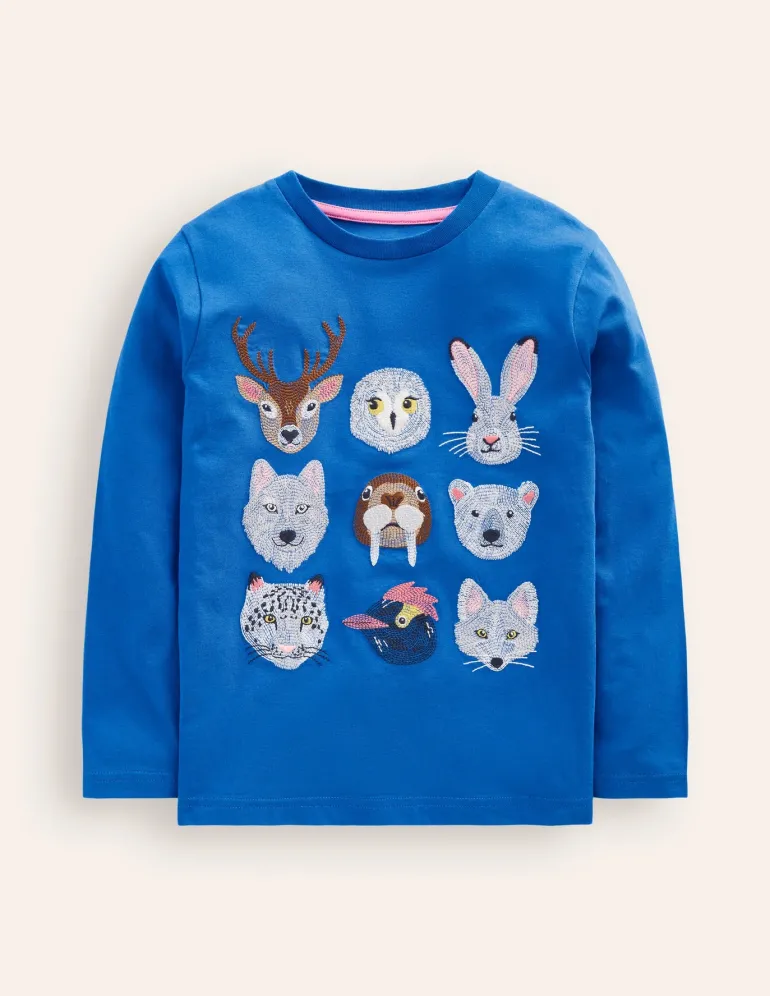 Fun Superstitch Grid T-Shirt-Greek Blue Arctic Animals-Boden Online