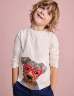 Fun Superstitch Grid T-Shirt-Oatmeal Marl Janet-Boden Hot