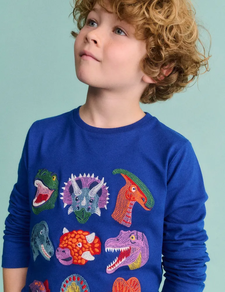 Fun Superstitch Grid T-Shirt-Sapphire Blue Dino-Boden Discount