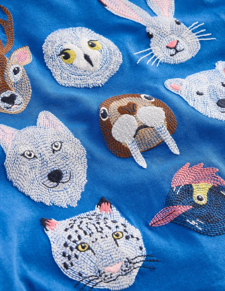 Fun Superstitch Grid T-Shirt-Greek Blue Arctic Animals-Boden Online