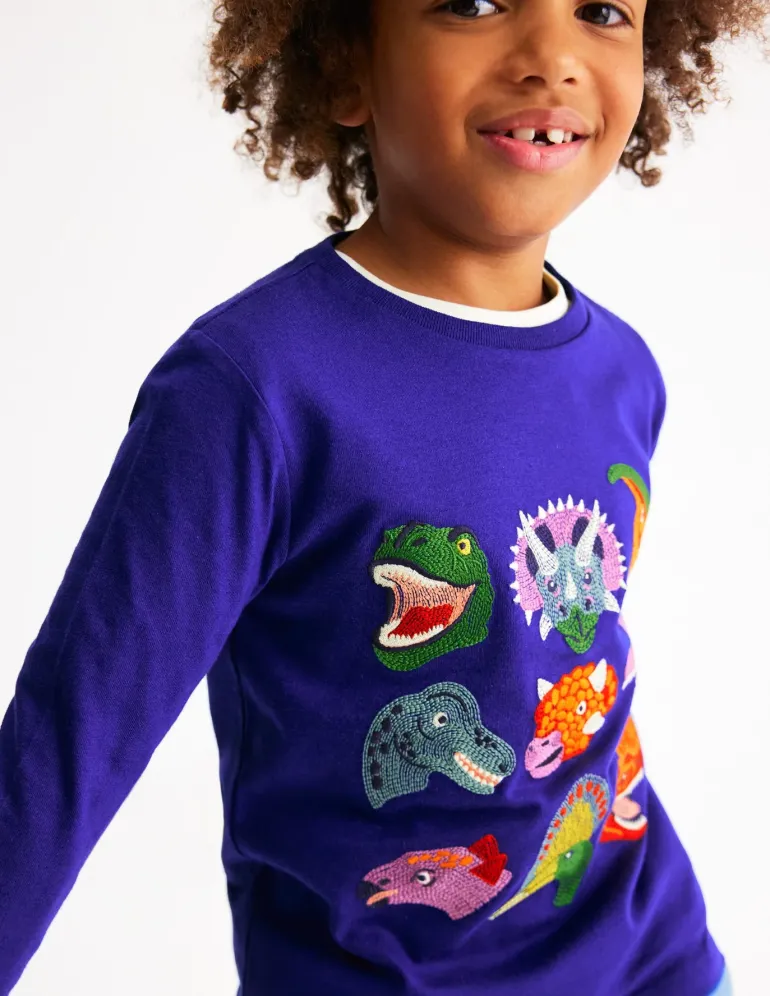 Fun Superstitch Grid T-Shirt-Sapphire Blue Dino-Boden Discount