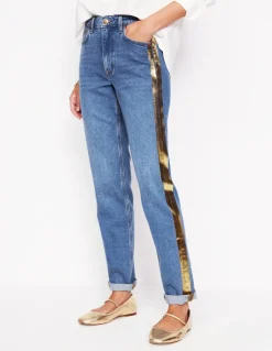 Girlfriend Jeans-Metallic Gold Side Stripe-Boden Store
