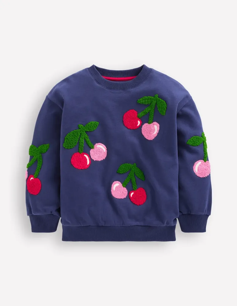 Graphic Boucle Sweatshirt-Starboard Blue Cherries-Boden Store