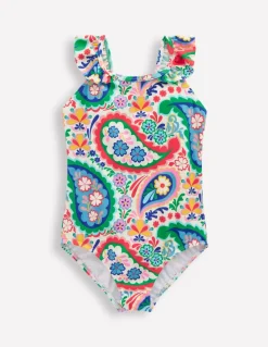Hallie Frill Strap Swimsuit-Ivory Paisley-Boden Discount