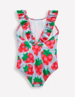 Hallie Frill Strap Swimsuit-Misty Blue Strawberry-Boden Flash Sale