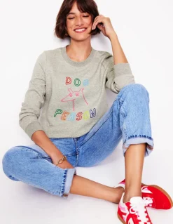 Hannah Embroidered Sweatshirt-Grey Marl, Dog Person-Boden Discount