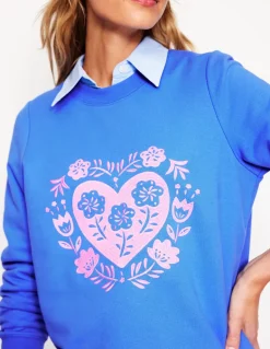 Hannah Embroidered Sweatshirt-Peacock Plume Blue, Hearts-Boden Discount
