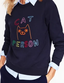 Hannah Embroidered Sweatshirt-Navy, Conversational-Boden Clearance