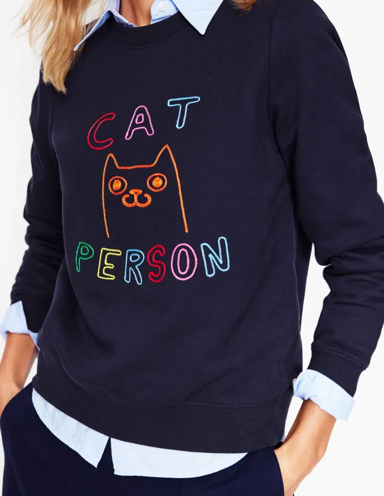 Hannah Embroidered Sweatshirt-Navy, Conversational-Boden Clearance