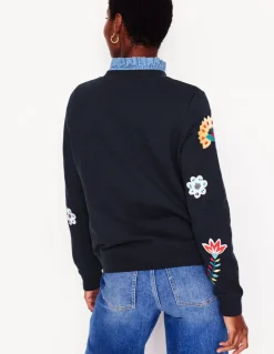 Hannah Embroidered Sweatshirt-Navy, Conversational-Boden Online
