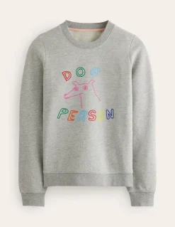 Hannah Embroidered Sweatshirt-Grey Marl, Dog Person-Boden Discount
