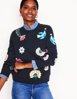 Hannah Embroidered Sweatshirt-Navy, Conversational-Boden Online