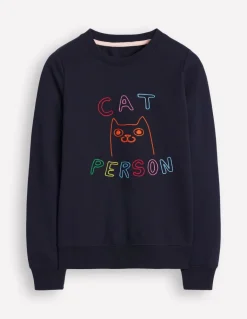 Hannah Embroidered Sweatshirt-Navy, Conversational-Boden Clearance