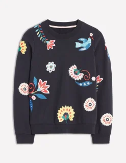 Hannah Embroidered Sweatshirt-Navy, Conversational-Boden Online