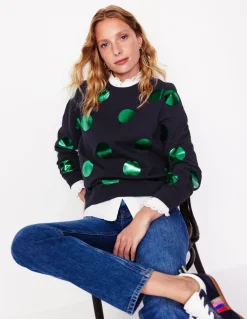 Hannah Printed Sweatshirt-Navy, Green Spot-Boden Clearance