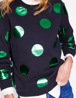 Hannah Printed Sweatshirt-Navy, Green Spot-Boden Clearance