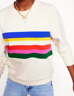 Hannah Printed Sweatshirt-Ivory, Multi Stripe-Boden Shop