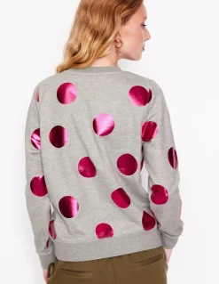 Hannah Printed Sweatshirt-Grey Marl, Pink Spot-Boden Store