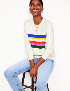 Hannah Printed Sweatshirt-Ivory, Multi Stripe-Boden Shop
