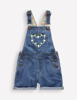 Heart Pocket Short Dungarees-Vintage Embroidered Daisy-Boden Clearance