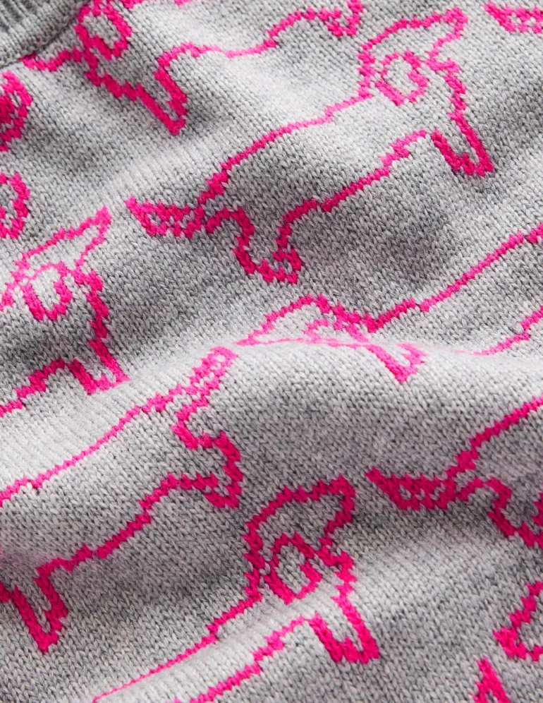 Heather Jacquard Sweater-Grey Marl, Pink Sausage Dog-Boden Outlet