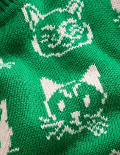 Heather Jacquard Sweater-Rich Emerald Green, Cats-Boden Hot